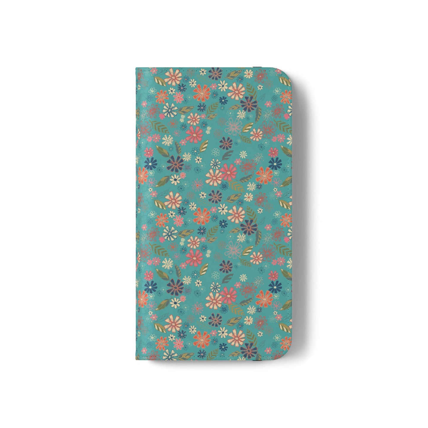 Floral Blue Flip Phone Case — Wallet Folio with Card Slots
