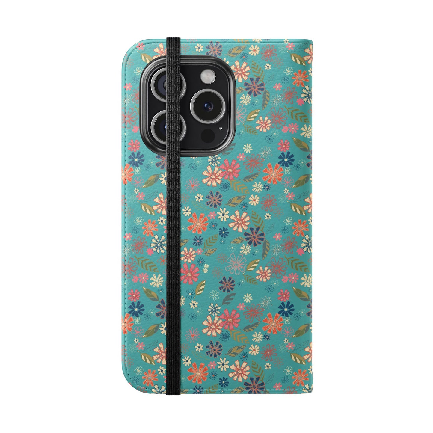 Floral Blue Flip Phone Case — Wallet Folio with Card Slots
