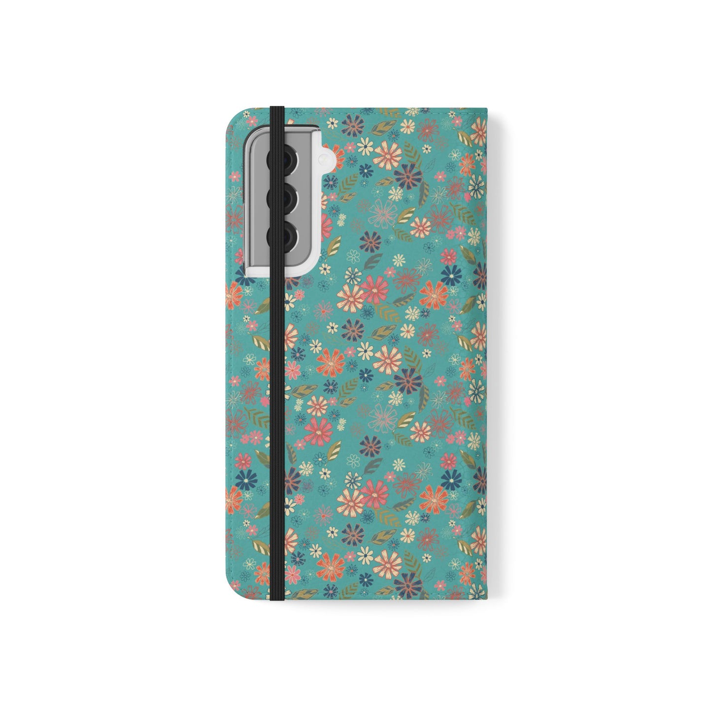 Floral Blue Flip Phone Case — Wallet Folio with Card Slots