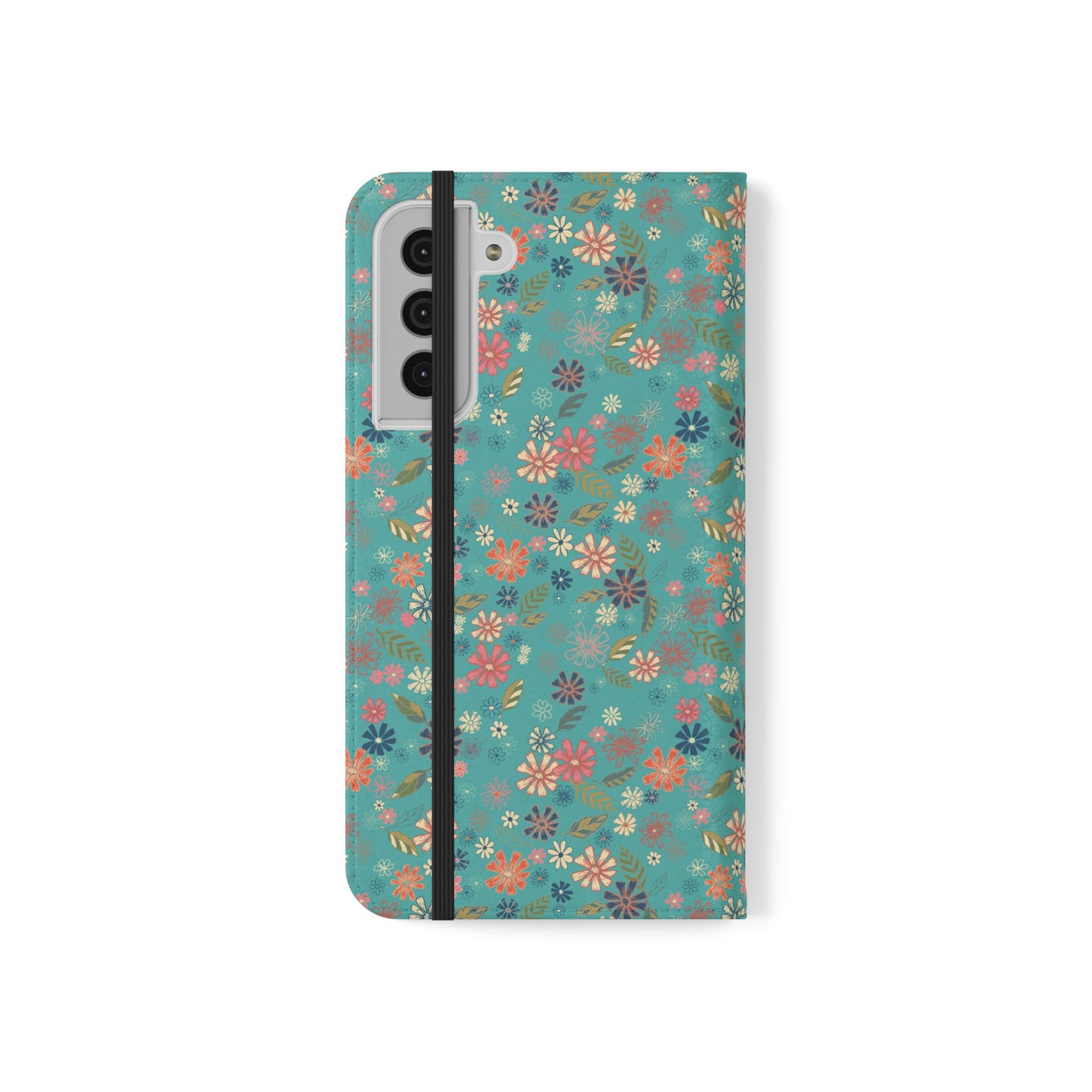 Floral Blue Flip Phone Case — Wallet Folio with Card Slots