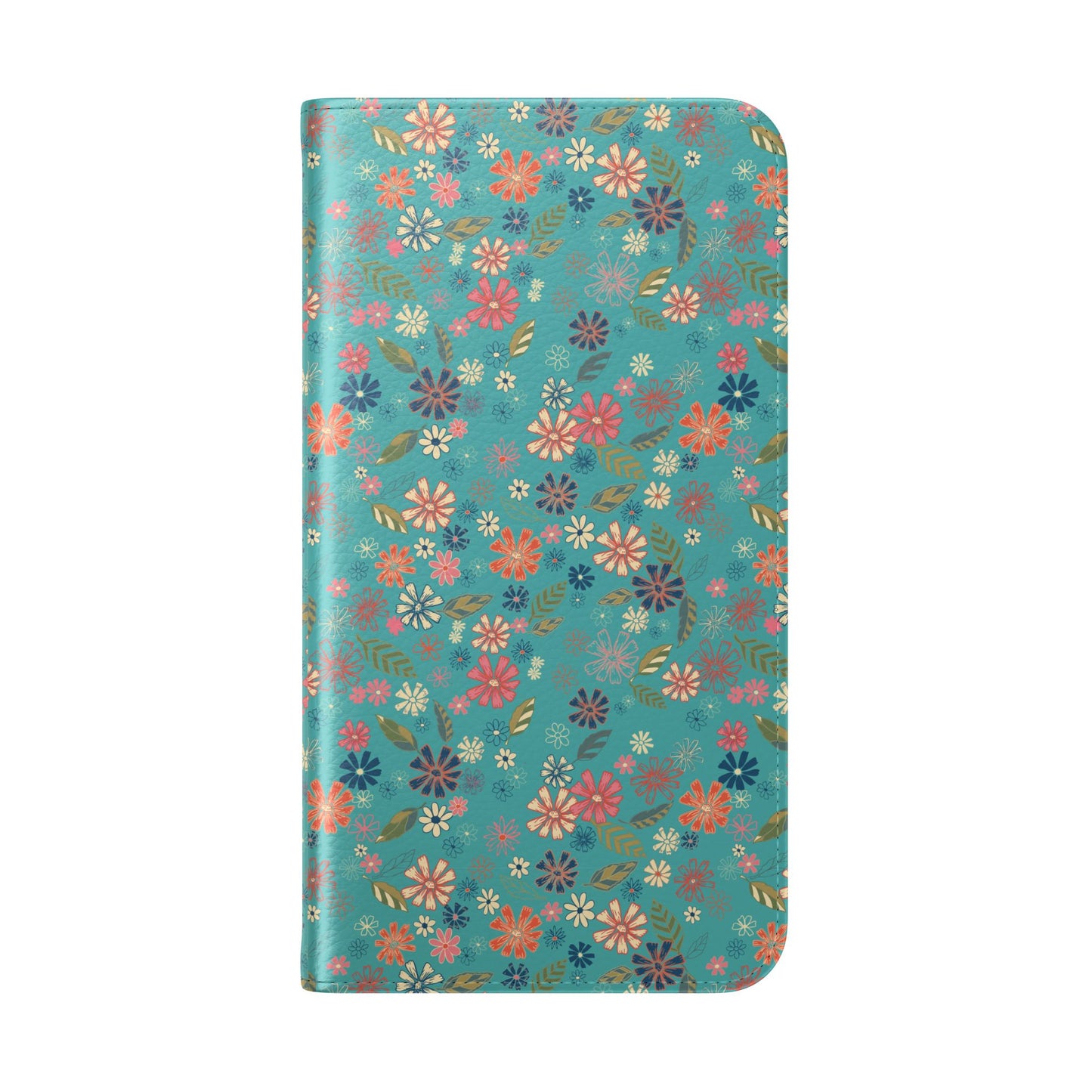 Floral Blue Flip Phone Case — Wallet Folio with Card Slots