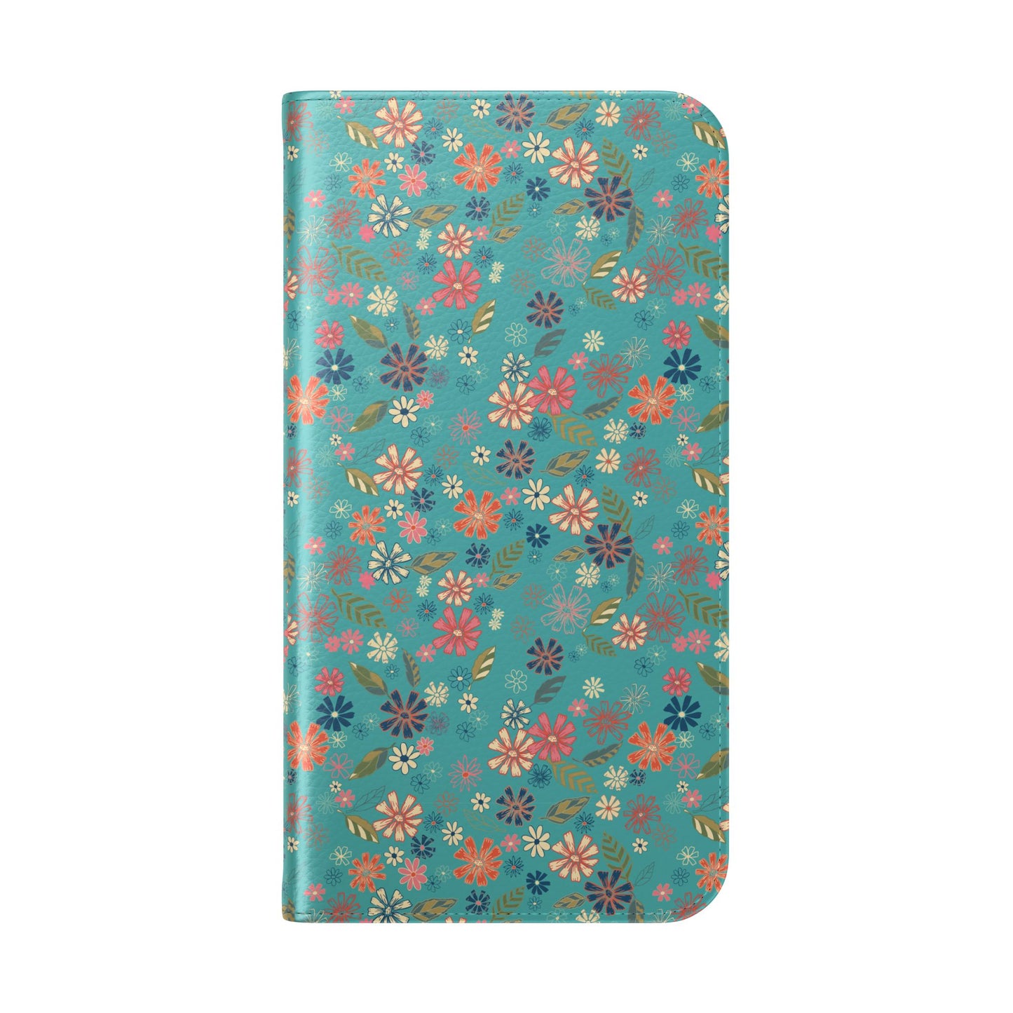 Floral Blue Flip Phone Case — Wallet Folio with Card Slots