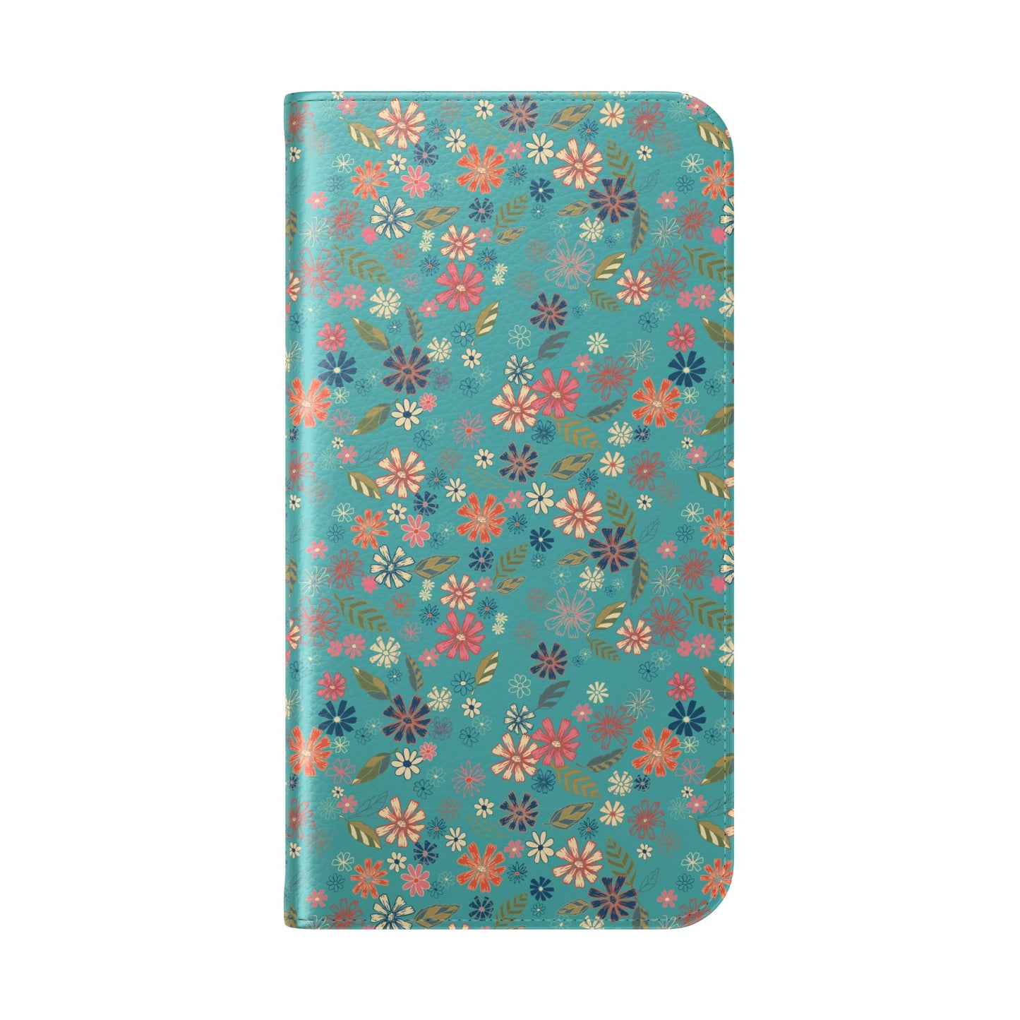 Floral Blue Flip Phone Case — Wallet Folio with Card Slots
