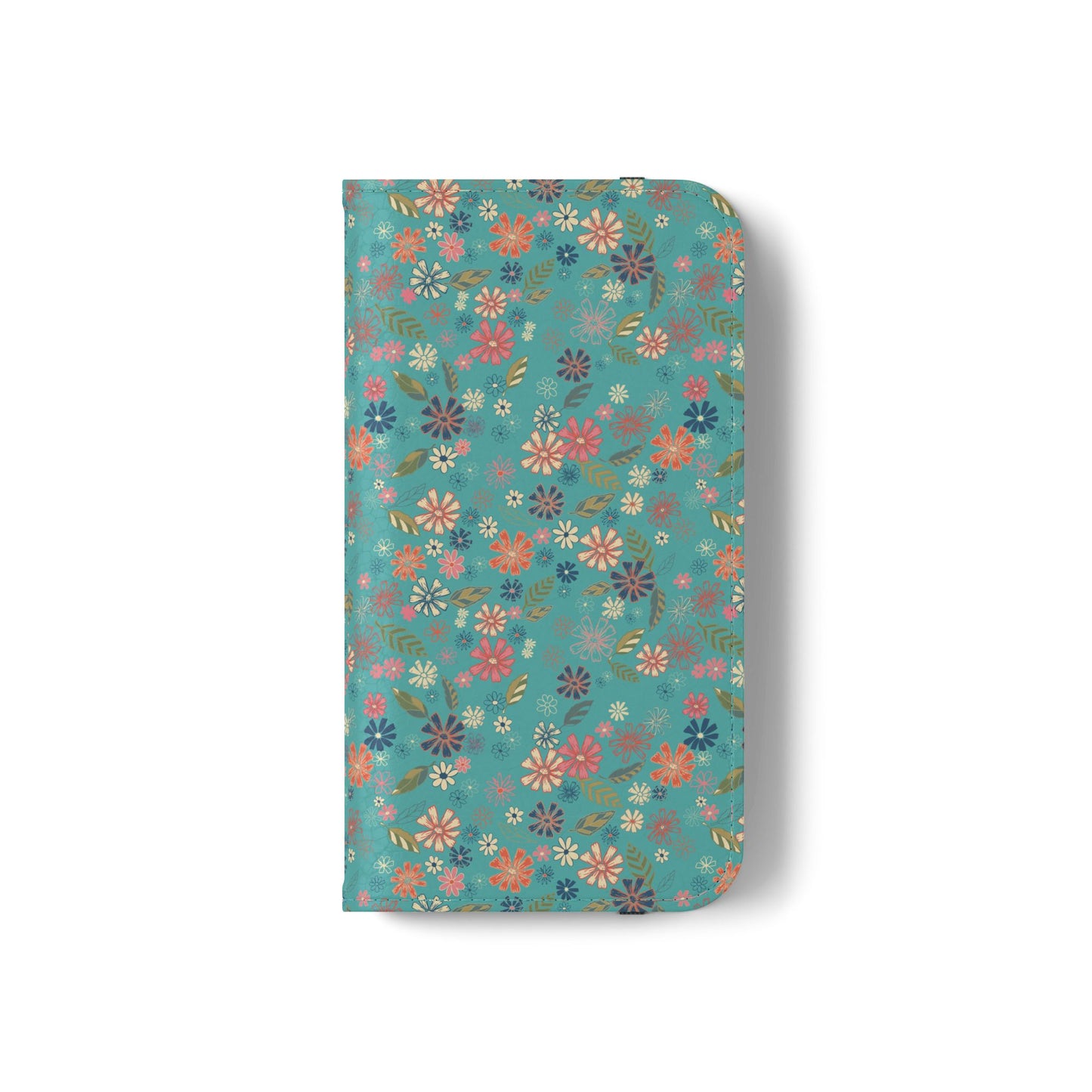 Floral Blue Flip Phone Case — Wallet Folio with Card Slots