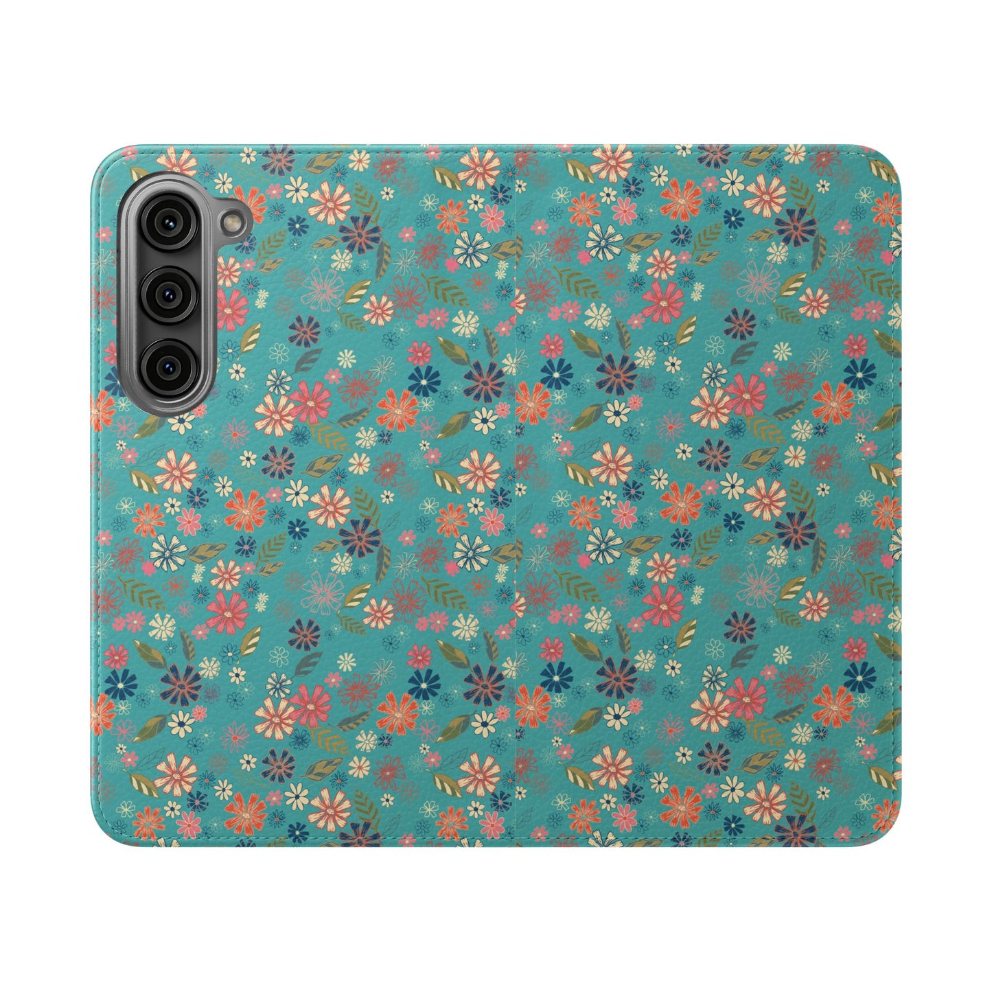 Floral Blue Flip Phone Case — Wallet Folio with Card Slots