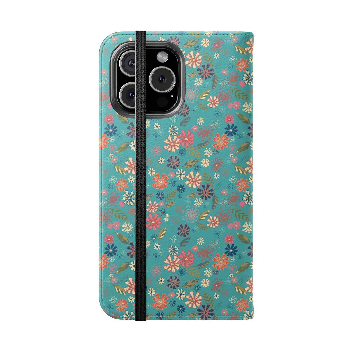 Floral Blue Flip Phone Case — Wallet Folio with Card Slots