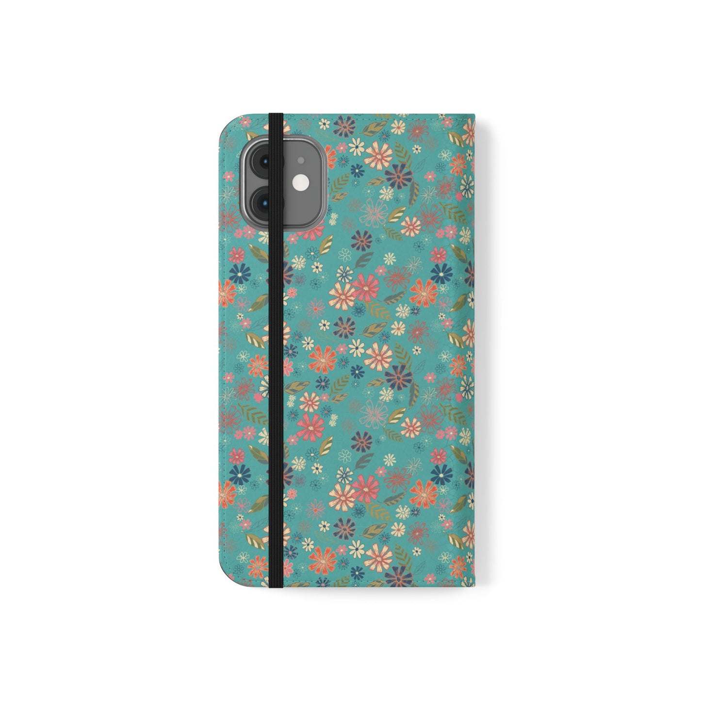 Floral Blue Flip Phone Case — Wallet Folio with Card Slots